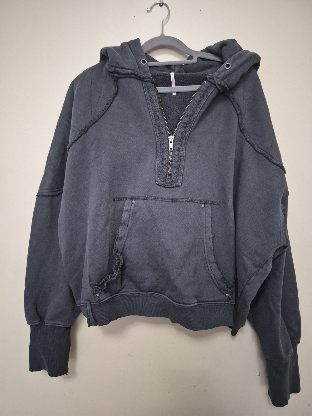 Free People Men's Washed Charcoal Half-Zip Hoodie